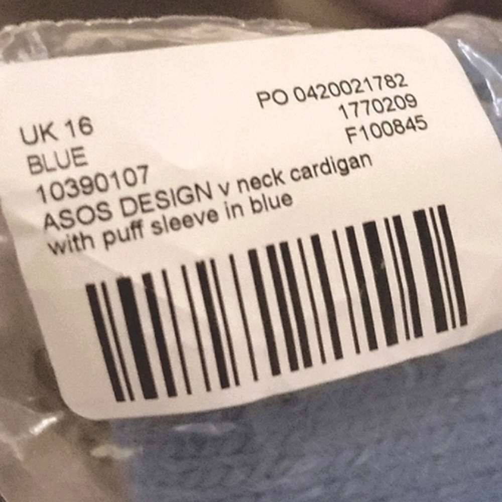 ASOS Design V-Neck Cardigan Puff Sleeve Blue UK 16 | US 12 NEW NWT - Picture 5 of 15